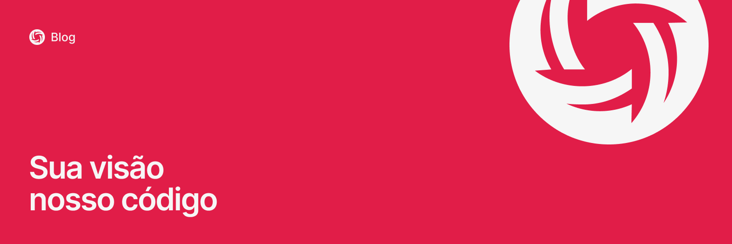 Banner da Lotus Media, com fundo na cor rosê e escrito Sua visão, nosso Código junto da logo da Lotus.